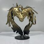 Metal Statue - Double Horse Head Romantic Sculpture, back view - House Of Avana