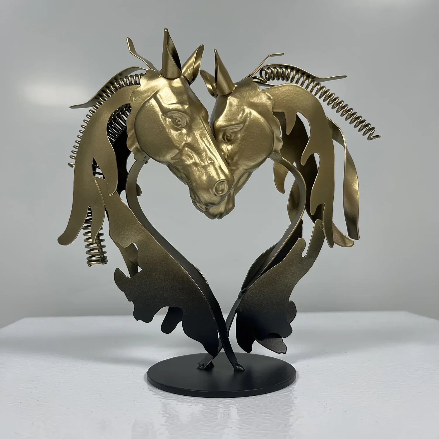 Metal Statue - Double Horse Head Romantic Sculpture, back view - House Of Avana