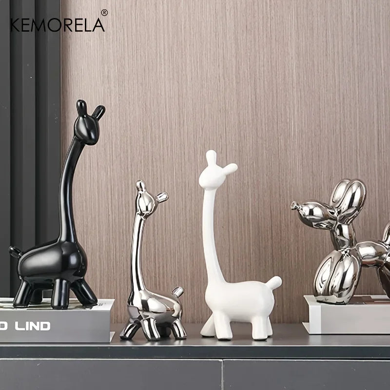 Ceramic Giraffe Statue Ornaments Giraffe Figurines Sculptures Bookshelf Table Ornament for Living Room... - House Of Avana
