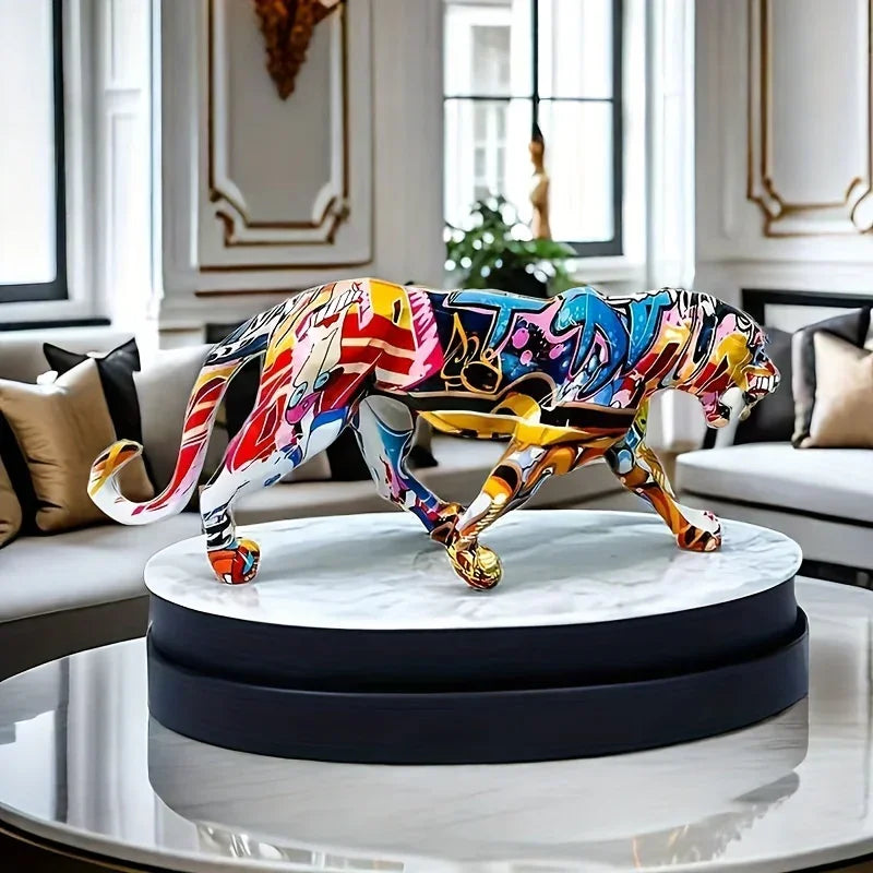 Leopard Statue - Colorful Figurine Wild Design, angled view - House Of Avana