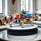 Leopard Statue - Colorful Figurine Wild Design, angled view - House Of Avana
