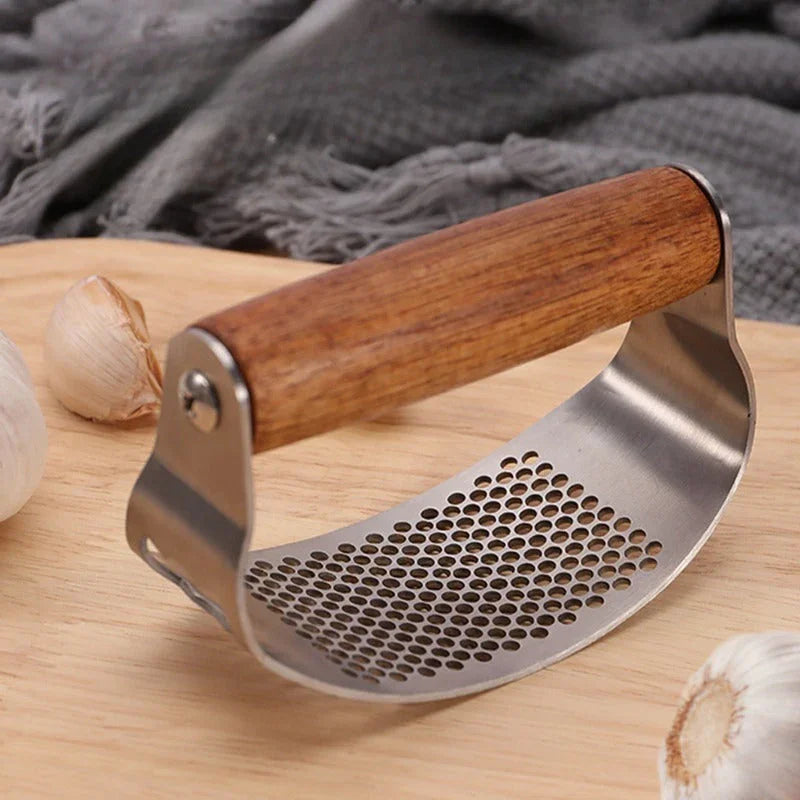 Durable Stainless Steel Garlic Press with Wooden Handle & Built-in Bottle Opener - Easy-to-use Manual... - House Of Avana