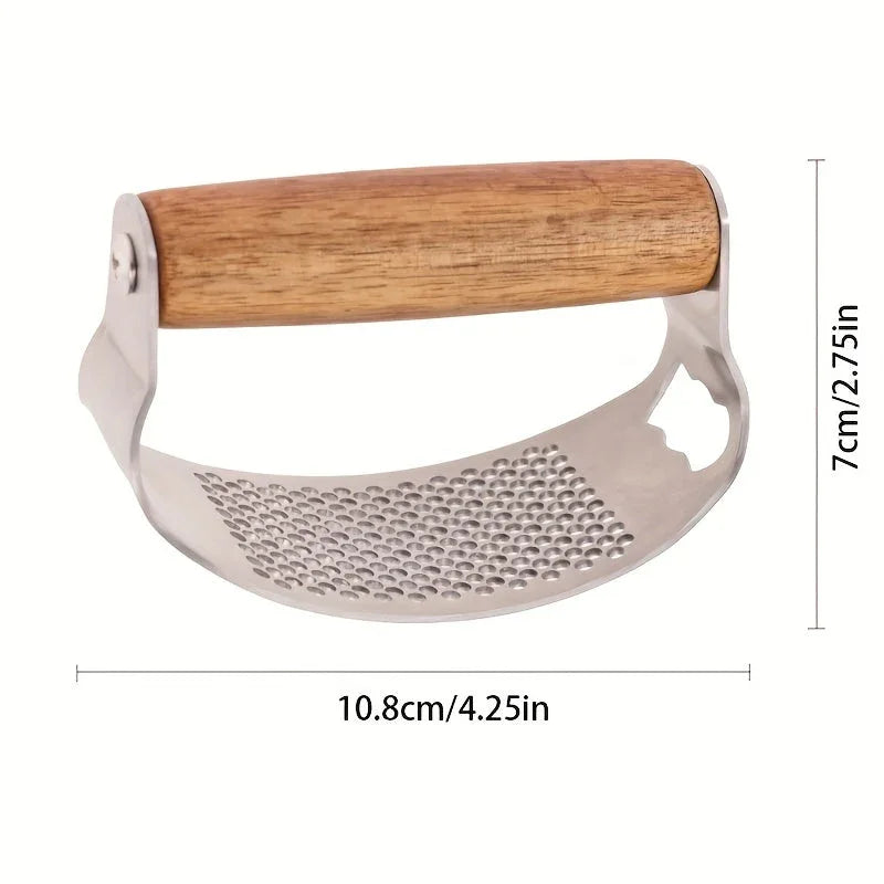 Durable Stainless Steel Garlic Press with Wooden Handle & Built-in Bottle Opener - Easy-to-use Manual... - House Of Avana