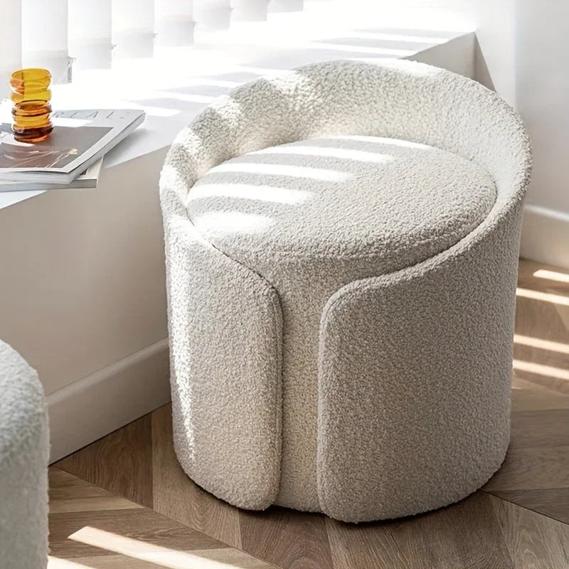 Round Teddy Fleece Dressing Table Stool Pouffe Seat Make-Up Vanity Chair Bedroom House Of Avana [[SKU:HOA-STO-407]]