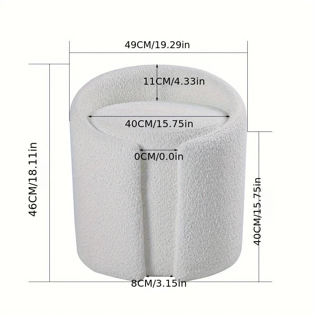 Round Teddy Fleece Dressing Table Stool Pouffe Seat Make-Up Vanity Chair Bedroom House Of Avana