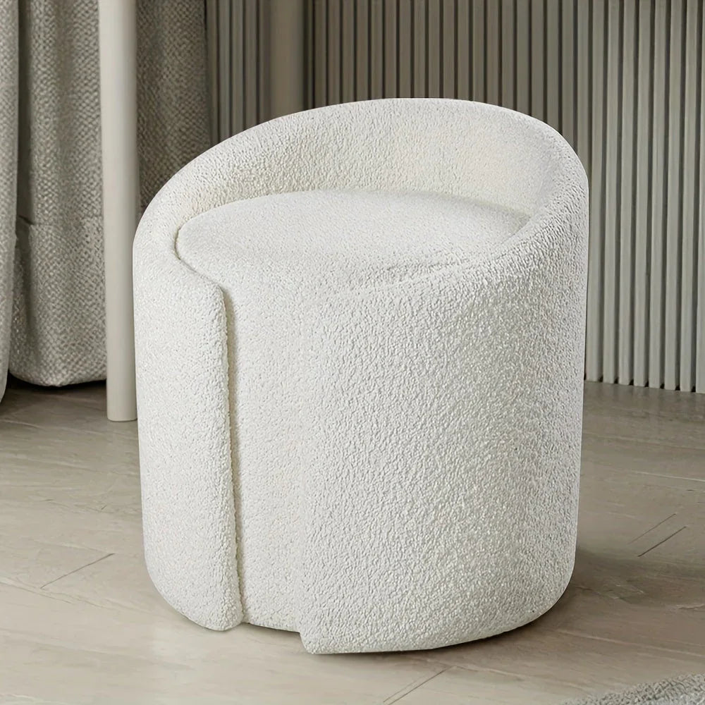 Round Teddy Fleece Dressing Table Stool Pouffe Seat Make-Up Vanity Chair Bedroom House Of Avana