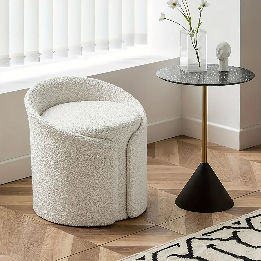Round Teddy Fleece Dressing Table Stool Pouffe Seat Make-Up Vanity Chair Bedroom House Of Avana