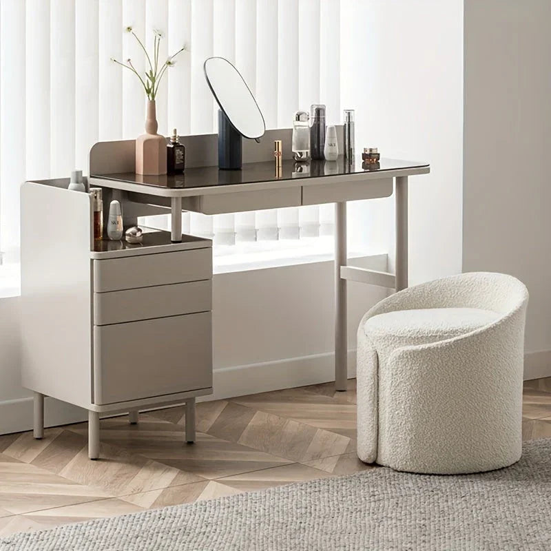 Round Teddy Fleece Dressing Table Stool Pouffe Seat Make-Up Vanity Chair Bedroom House Of Avana