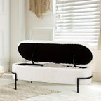 [Modern Boucle Storage Bench] 52" Extra-Long Boucle Storage Bench | Upholstered Teddy Ottoman with Hidden Compartment, Modern Non-Wood Freestanding Design for Bedroom, Entryway, Living Room (White) House Of Avana