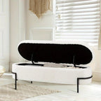 [Modern Boucle Storage Bench] 52" Extra-Long Boucle Storage Bench | Upholstered Teddy Ottoman with Hidden Compartment, Modern Non-Wood Freestanding Design for Bedroom, Entryway, Living Room (White) House Of Avana [[SKU:HOA-BEN-001]]