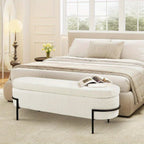 [Modern Boucle Storage Bench] 52" Extra-Long Boucle Storage Bench | Upholstered Teddy Ottoman with Hidden Compartment, Modern Non-Wood Freestanding Design for Bedroom, Entryway, Living Room (White) House Of Avana [[SKU:HOA-BEN-001]]