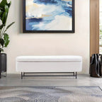 [Modern Boucle Storage Bench] 52" Extra-Long Boucle Storage Bench | Upholstered Teddy Ottoman with Hidden Compartment, Modern Non-Wood Freestanding Design for Bedroom, Entryway, Living Room (White) House Of Avana