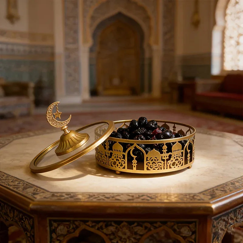 Storage Tray - Geometric Golden with Lid