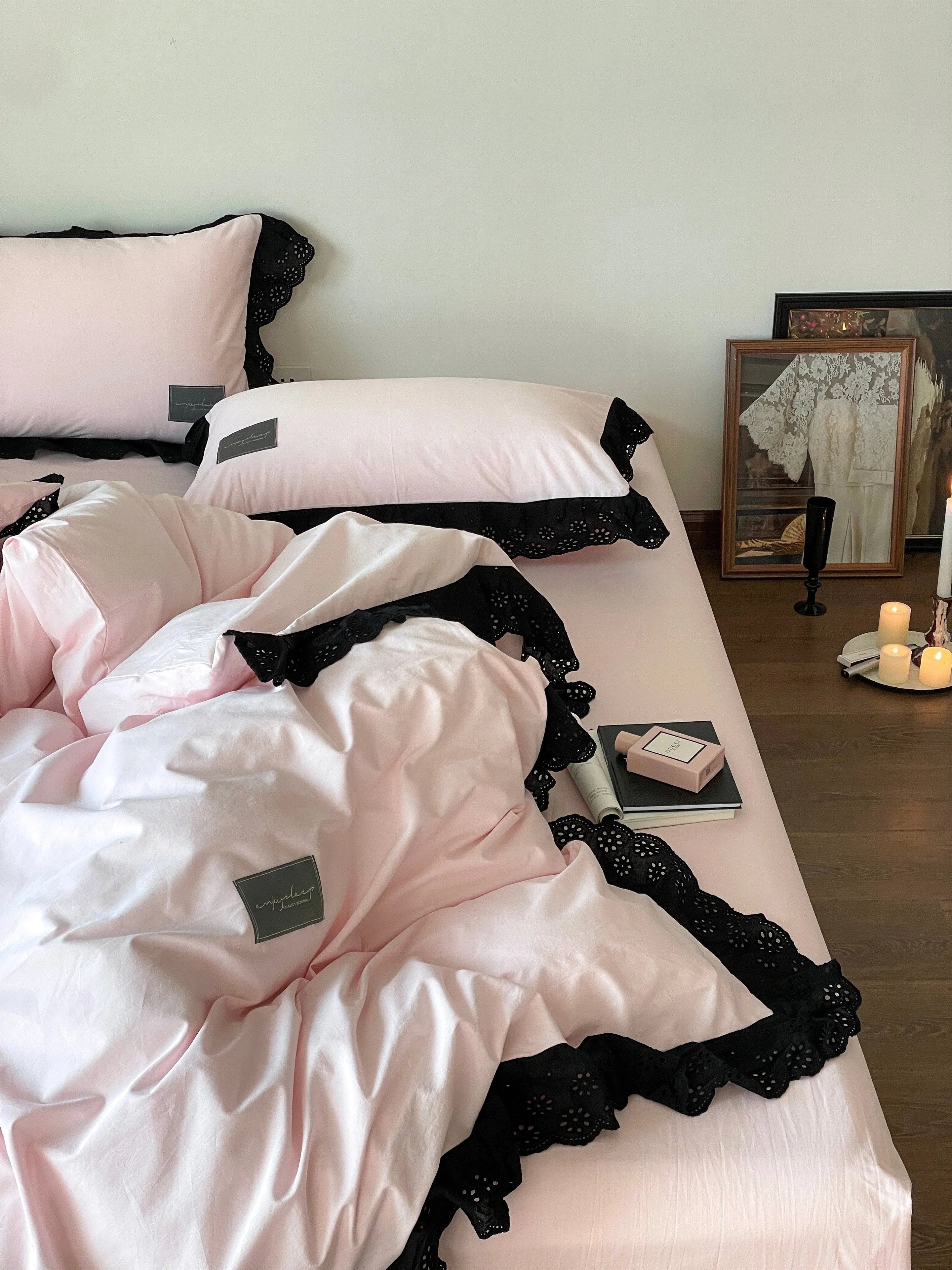 Strawberry Black Lace Ruffle Bedding Set Ever Lasting