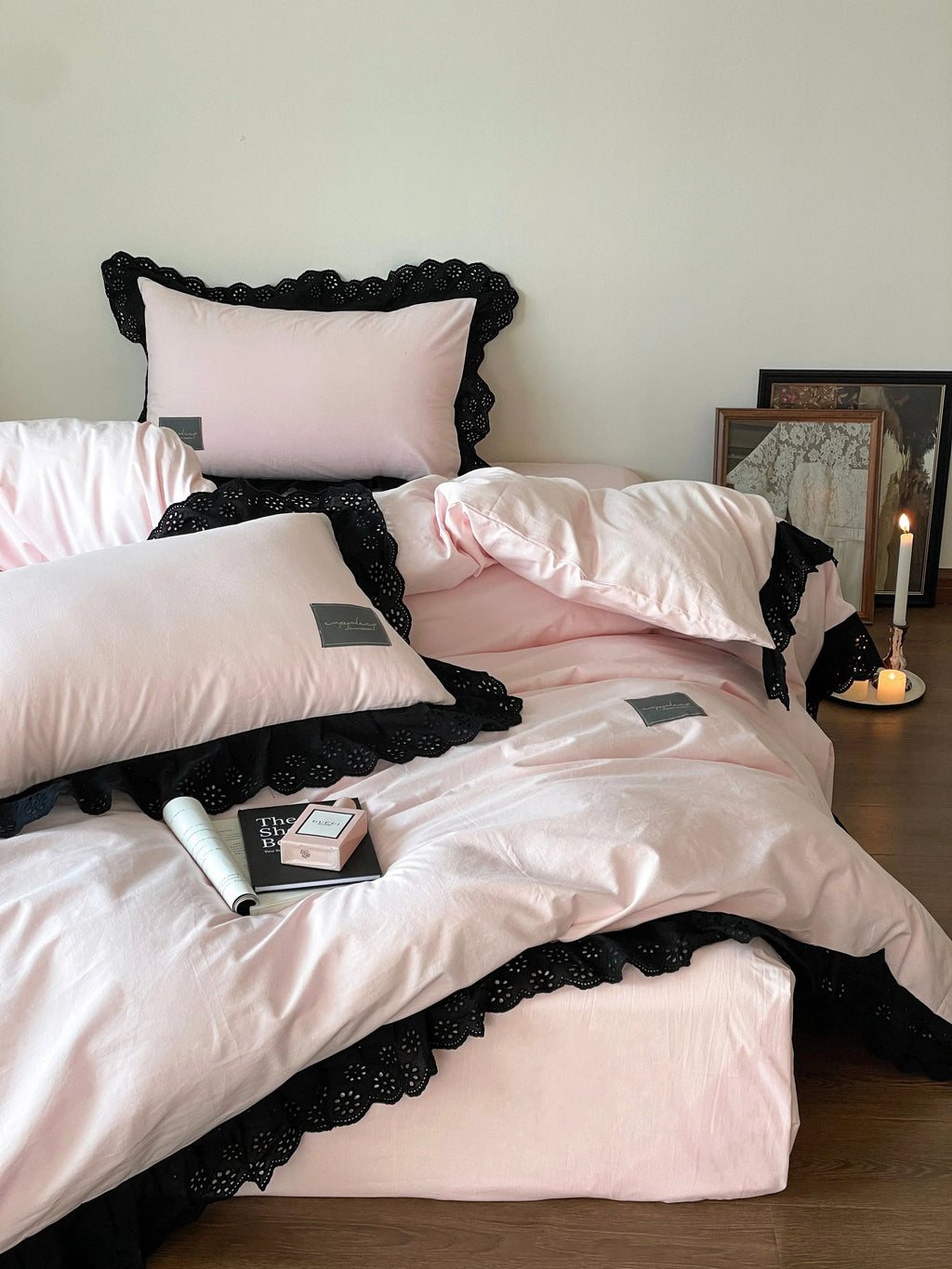 Strawberry Black Lace Ruffle Bedding Set Ever Lasting