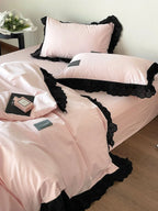 Strawberry Black Lace Ruffle Bedding Set Ever Lasting