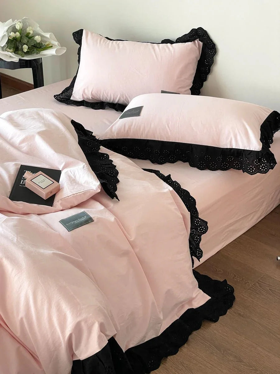 Strawberry Black Lace Ruffle Bedding Set Ever Lasting