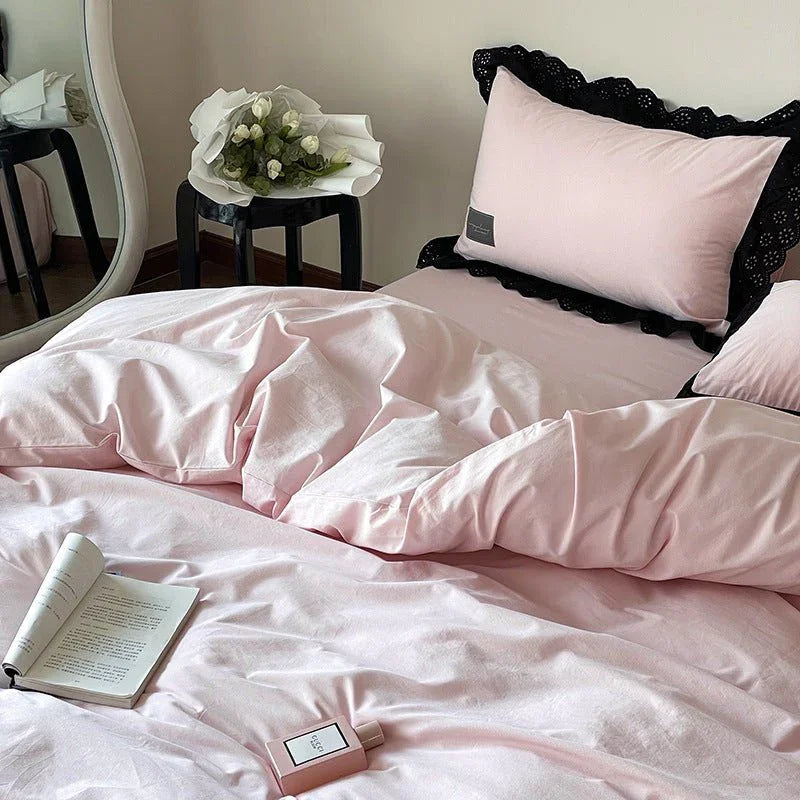 Strawberry Black Lace Ruffle Bedding Set Ever Lasting