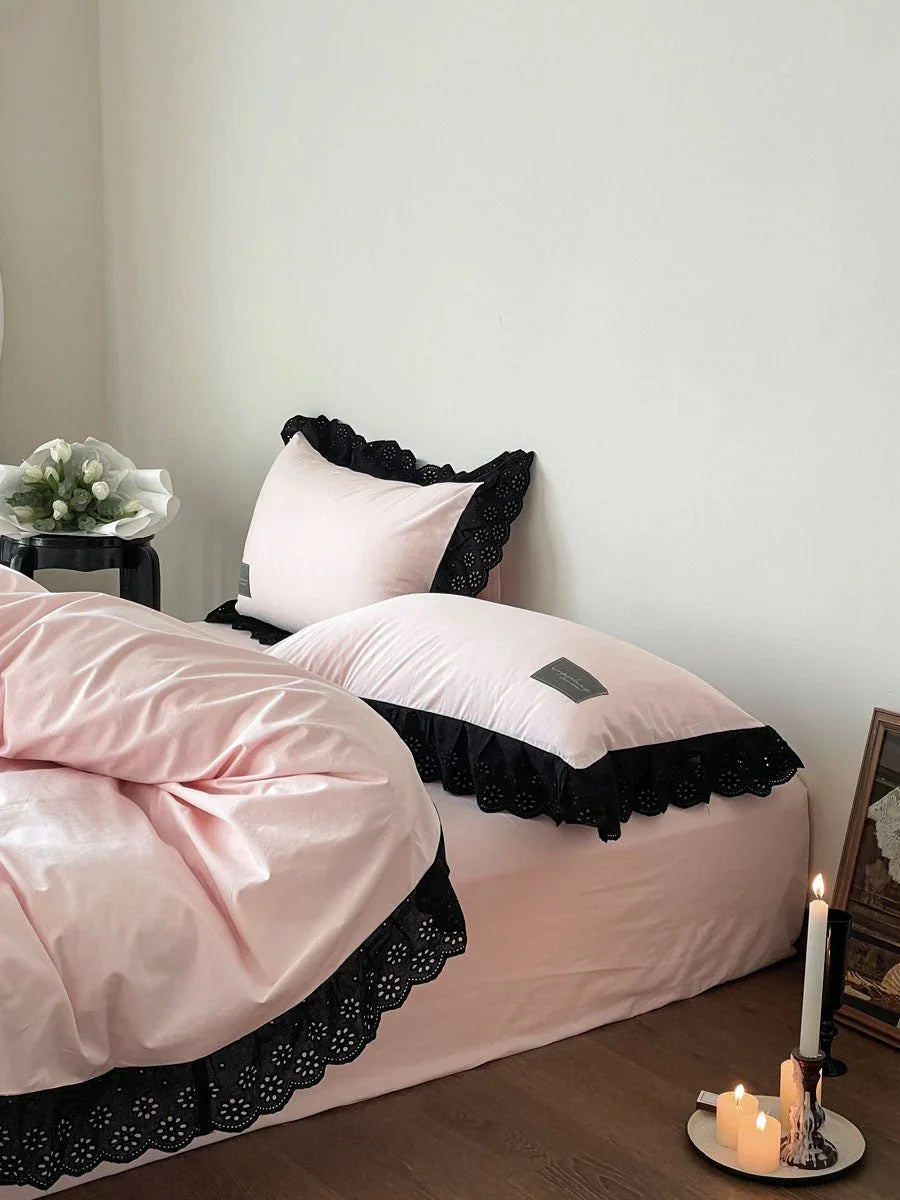 Strawberry Black Lace Ruffle Bedding Set Ever Lasting