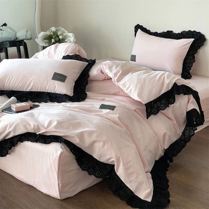 Strawberry Black Lace Ruffle Bedding Set Ever Lasting