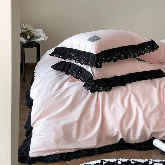 Strawberry Black Lace Ruffle Bedding Set Ever Lasting