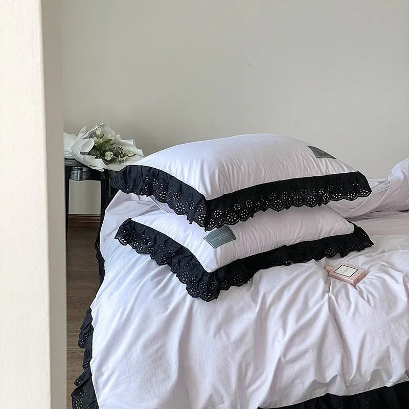 Strawberry Black Lace Ruffle Bedding Set Ever Lasting