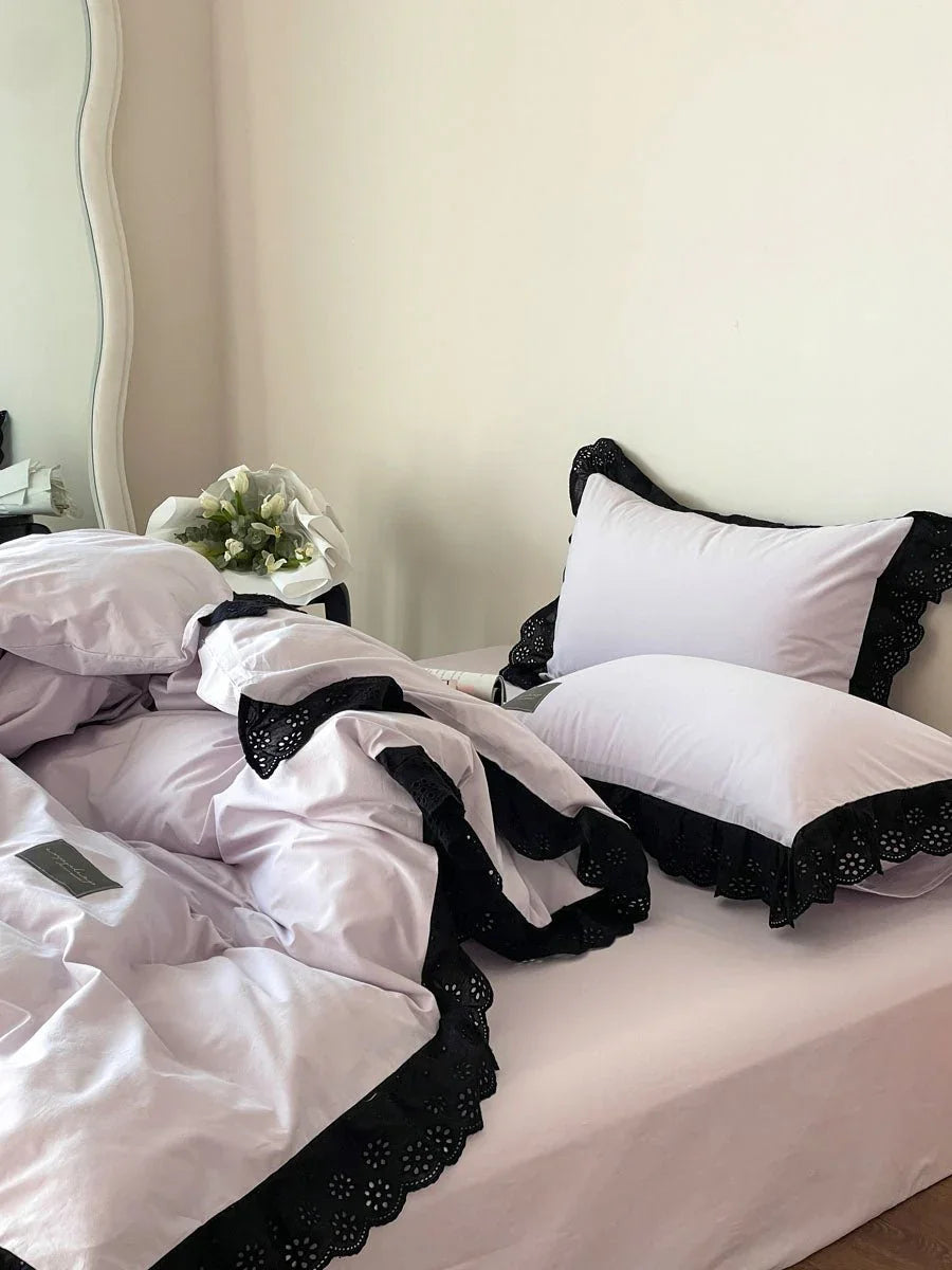 Strawberry Black Lace Ruffle Bedding Set Ever Lasting
