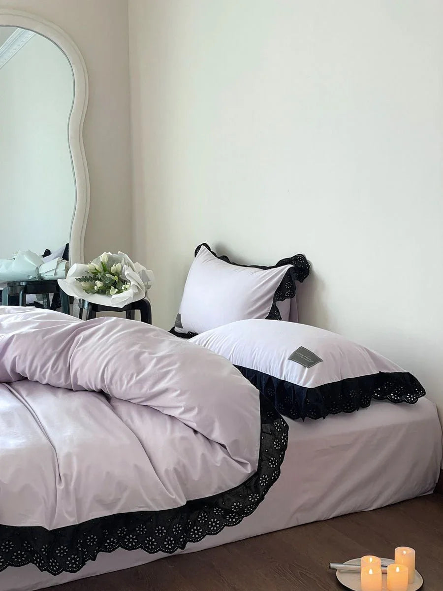 Strawberry Black Lace Ruffle Bedding Set Ever Lasting