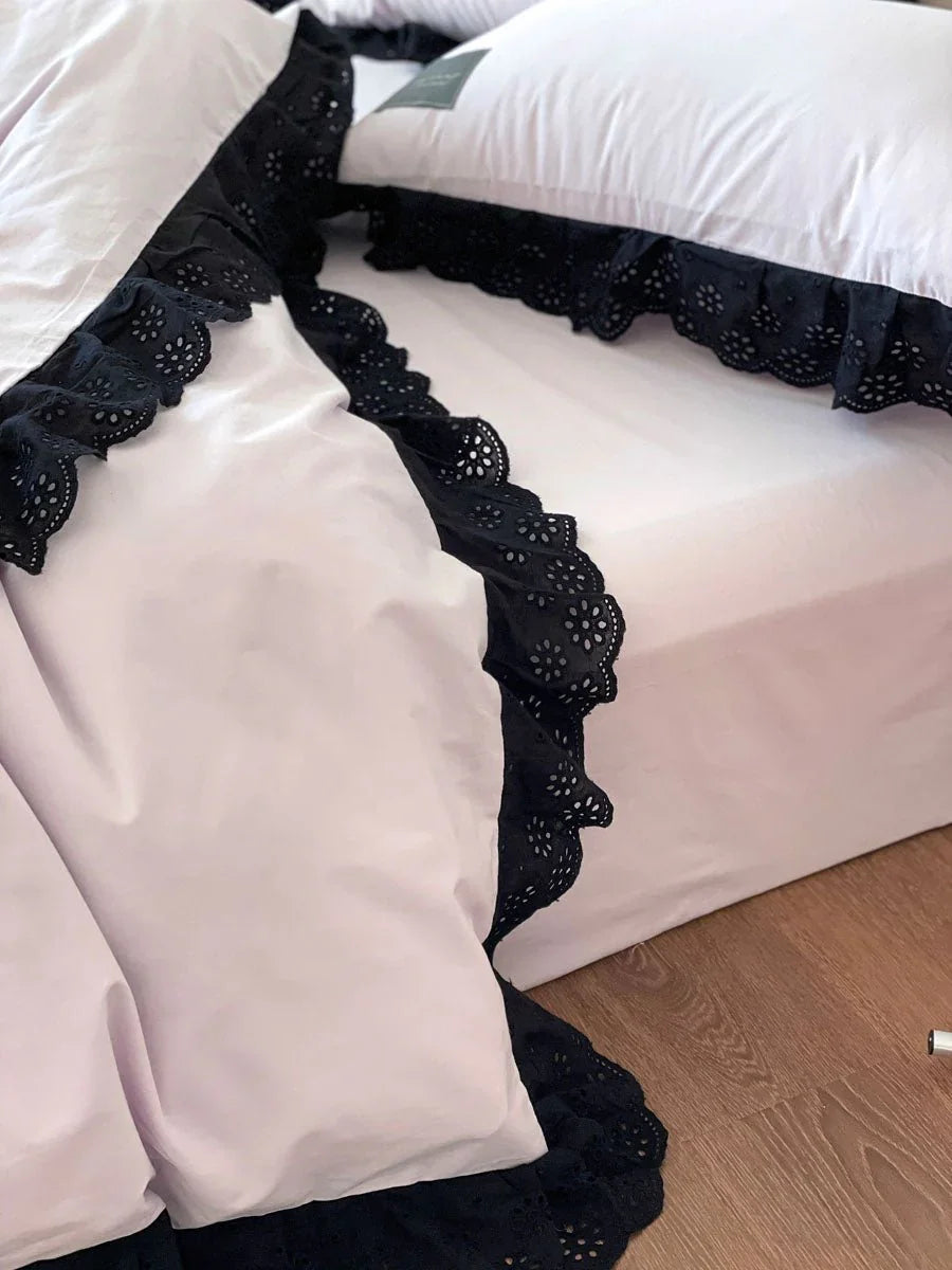 Strawberry Black Lace Ruffle Bedding Set Ever Lasting