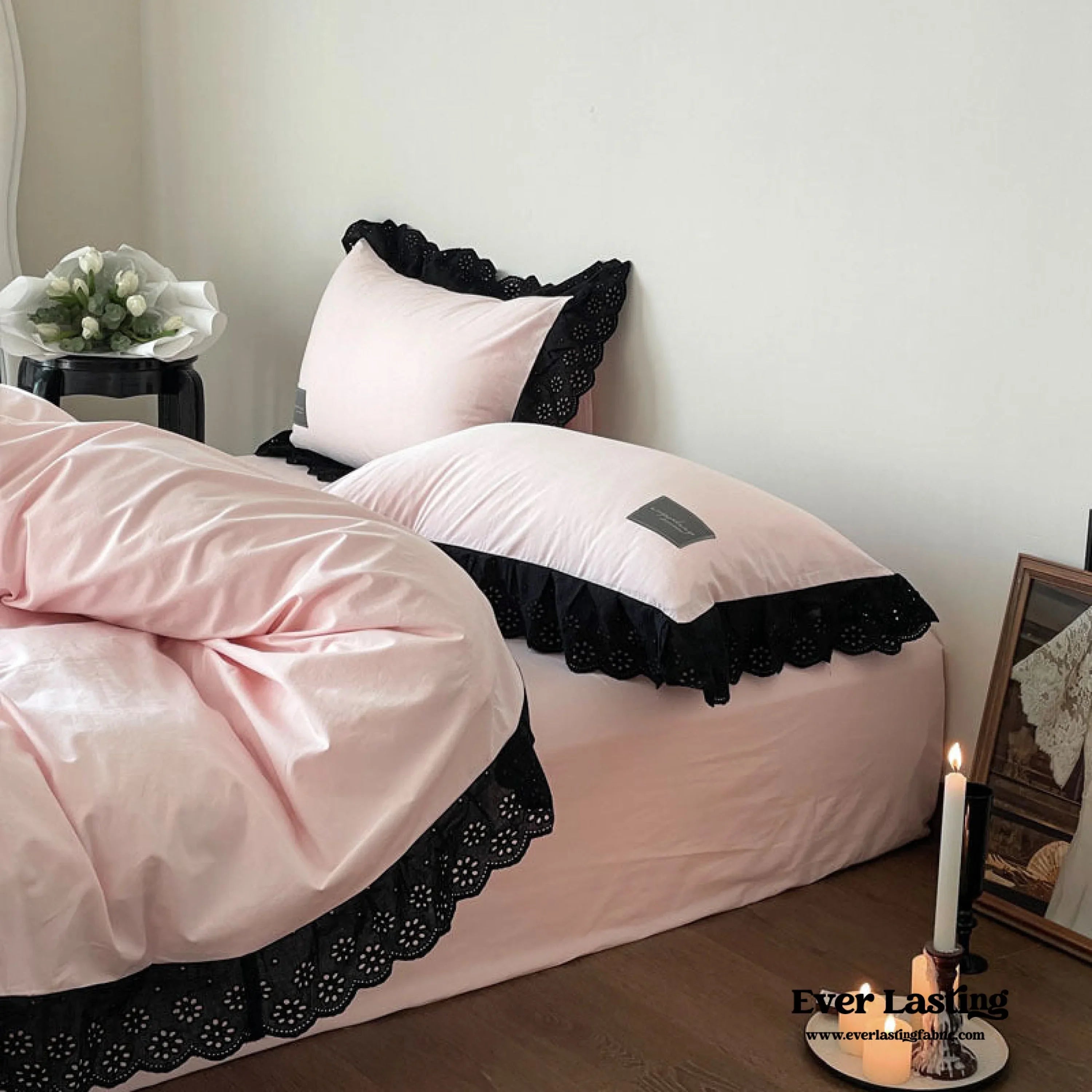 Strawberry Black Lace Ruffle Bedding Set Ever Lasting