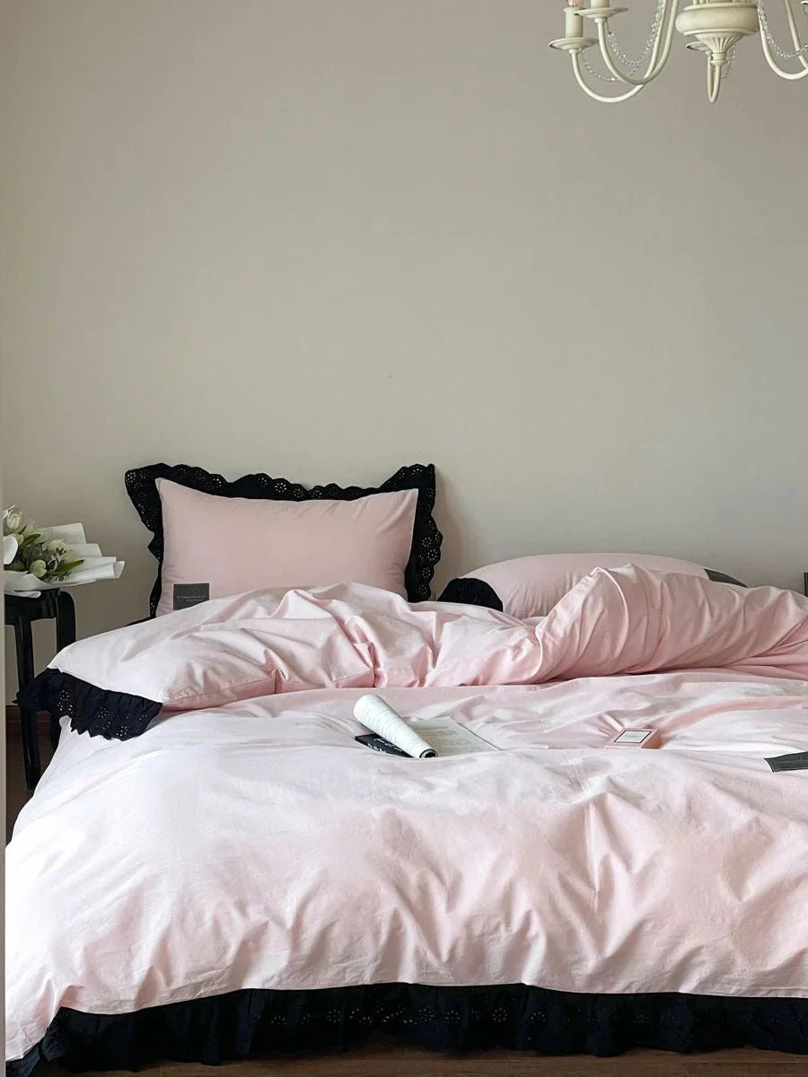 Strawberry Black Lace Ruffle Bedding Set Ever Lasting