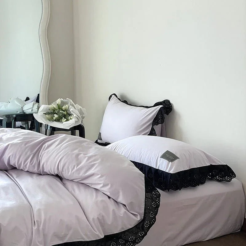 Strawberry Black Lace Ruffle Bedding Set Ever Lasting
