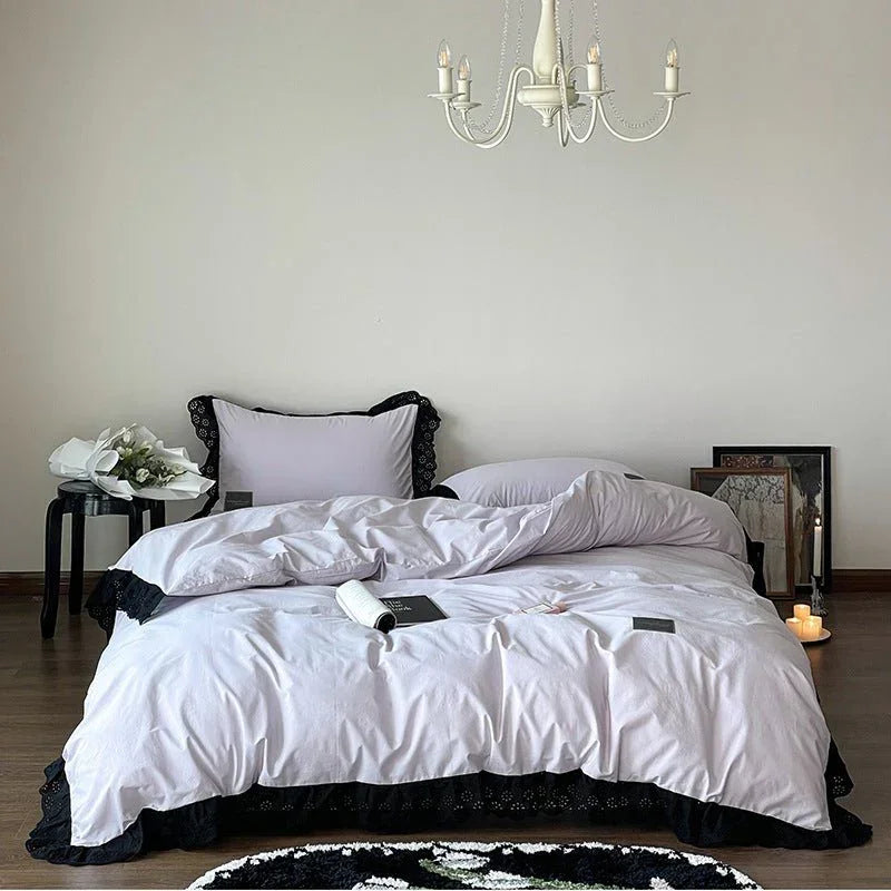 Strawberry Black Lace Ruffle Bedding Set Ever Lasting