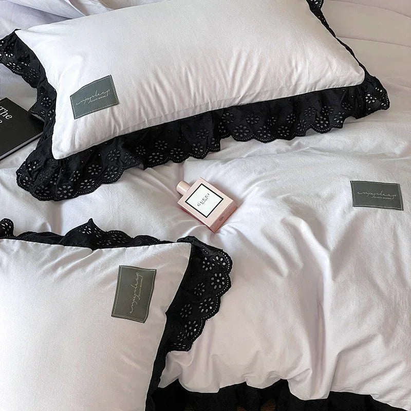 Strawberry Black Lace Ruffle Bedding Set Ever Lasting