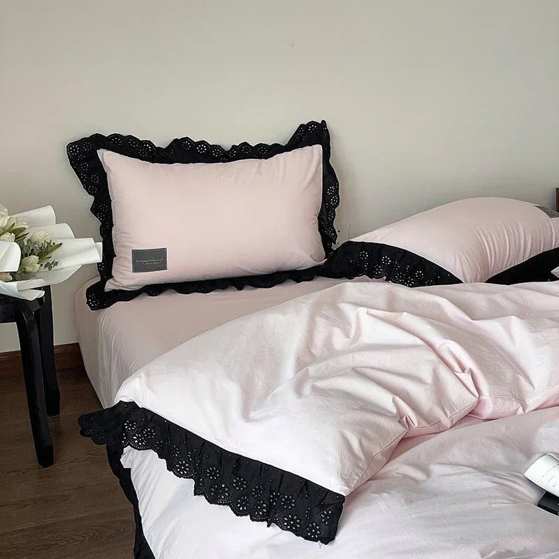 Strawberry Black Lace Ruffle Bedding Set Ever Lasting