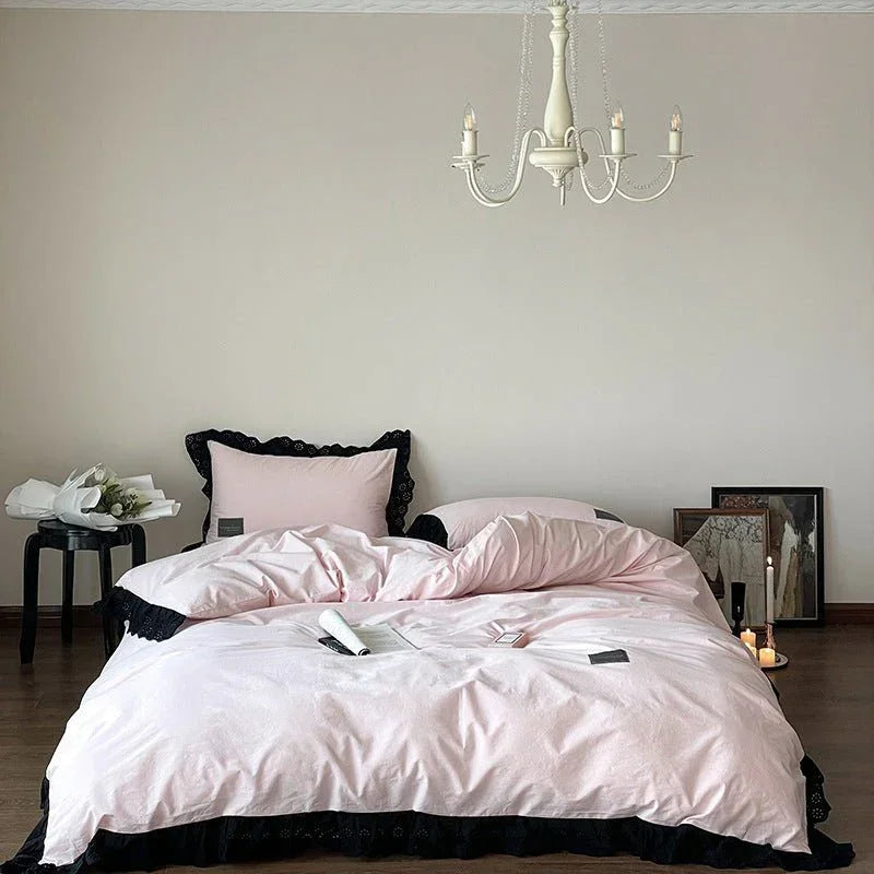 Strawberry Black Lace Ruffle Bedding Set Ever Lasting