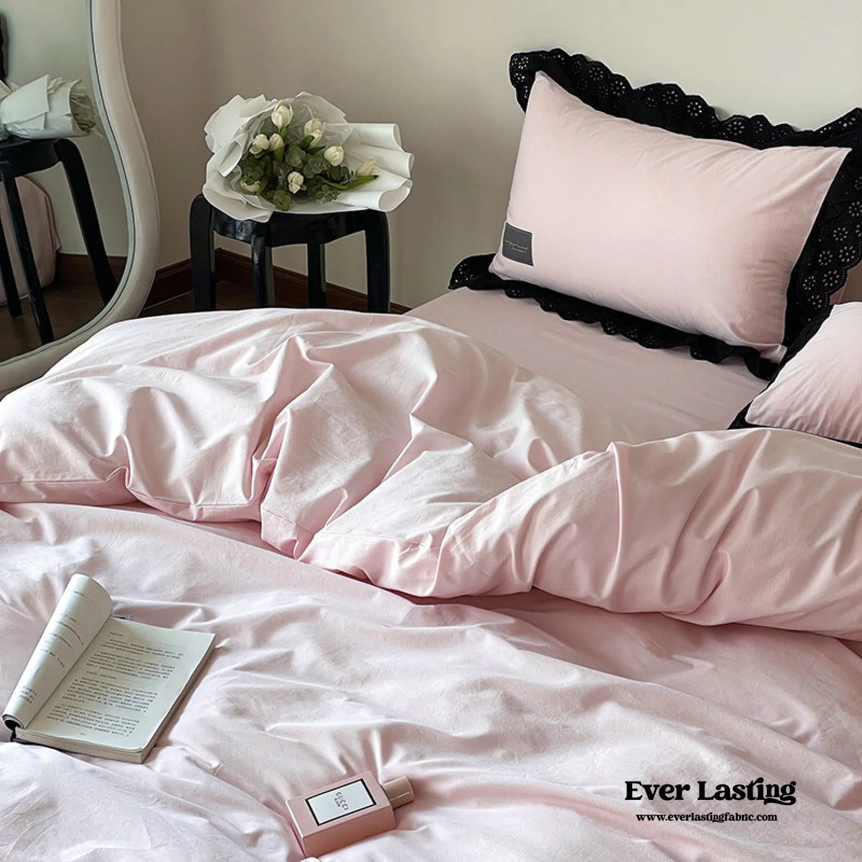 Strawberry Black Lace Ruffle Bedding Set Ever Lasting