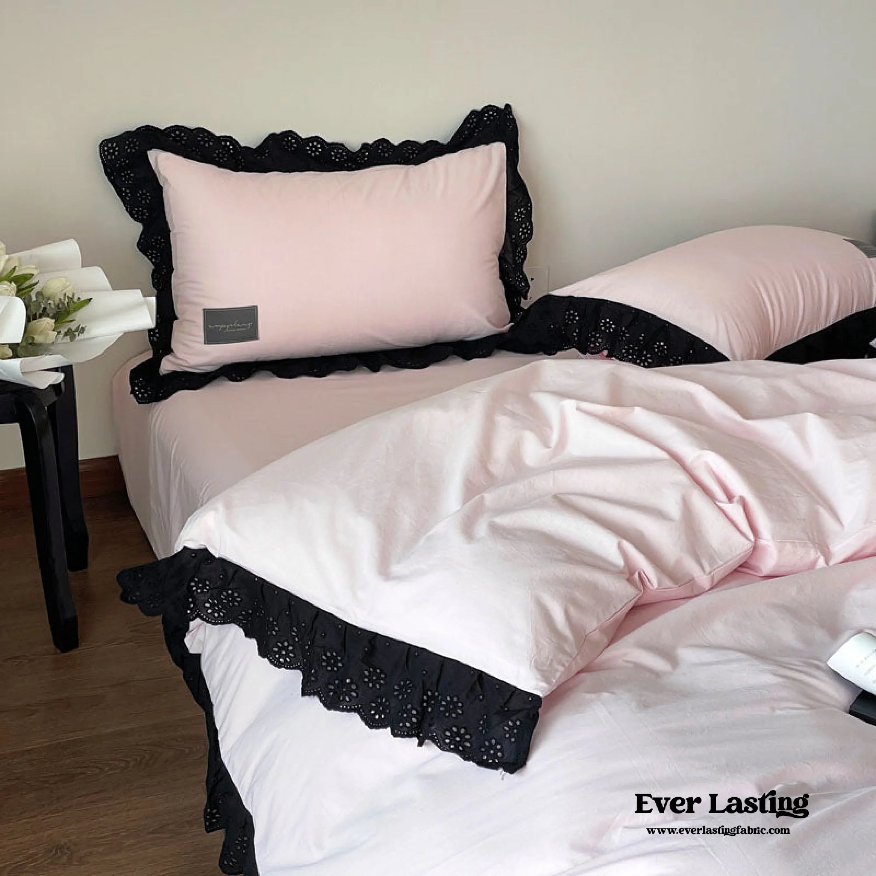 Strawberry Black Lace Ruffle Bedding Set Ever Lasting