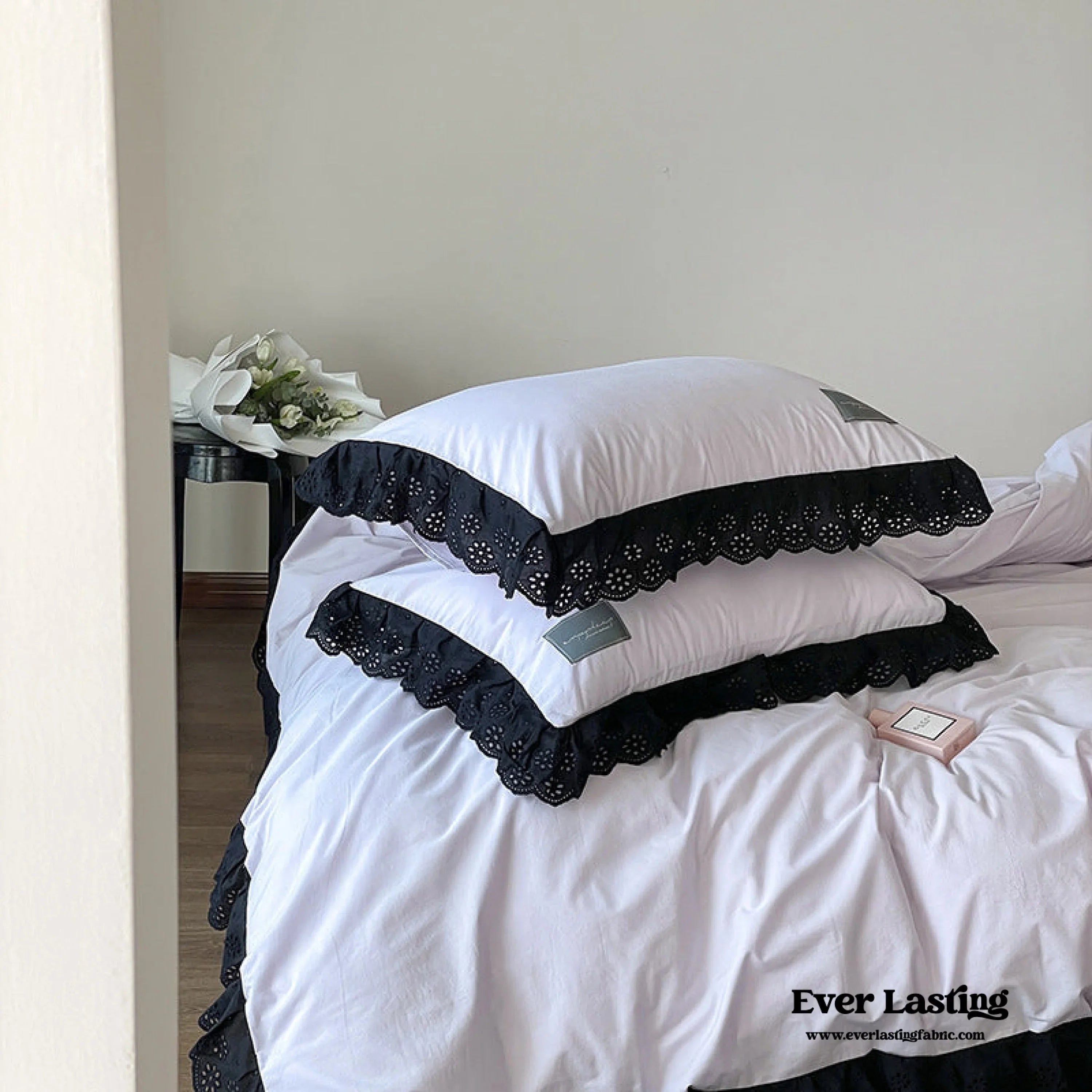 Strawberry Black Lace Ruffle Bedding Set Ever Lasting