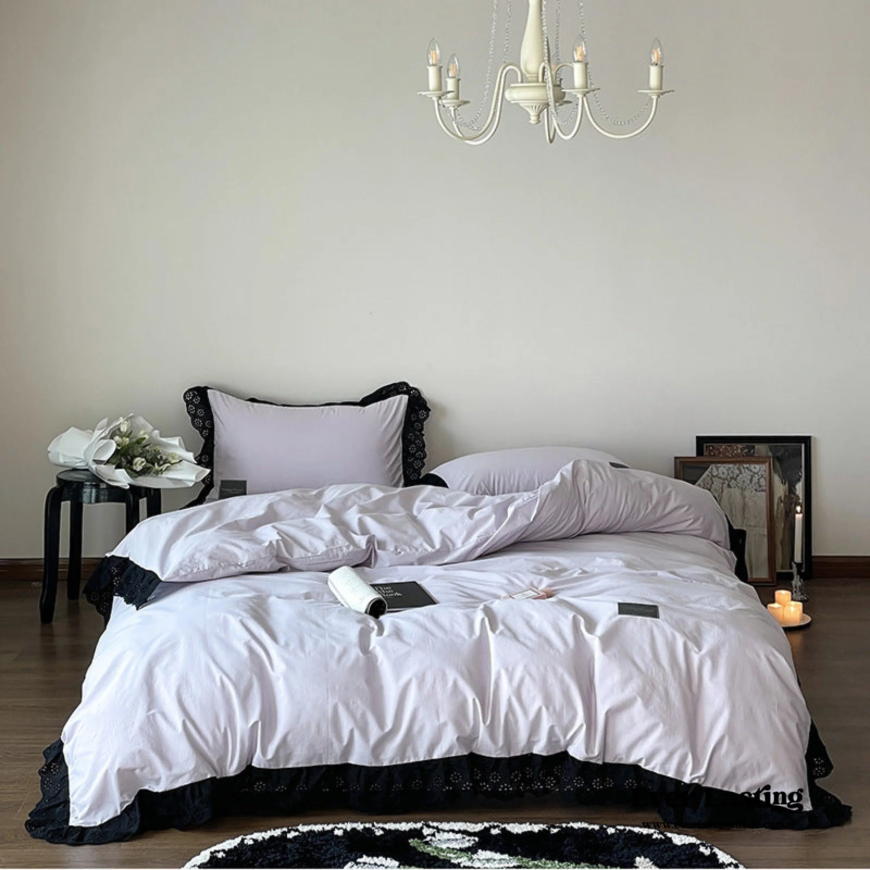 Strawberry Black Lace Ruffle Bedding Set Ever Lasting