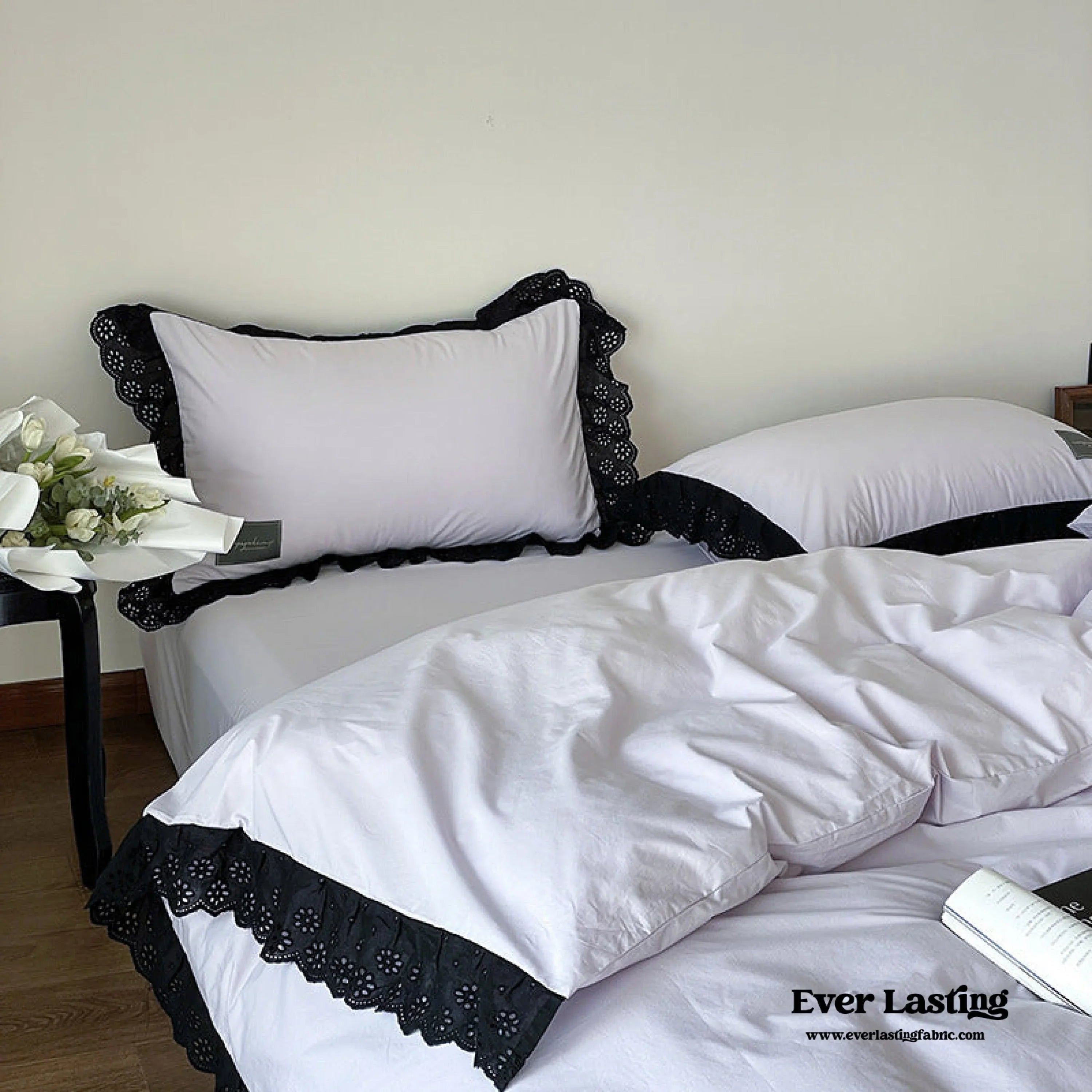 Strawberry Black Lace Ruffle Bedding Set Ever Lasting