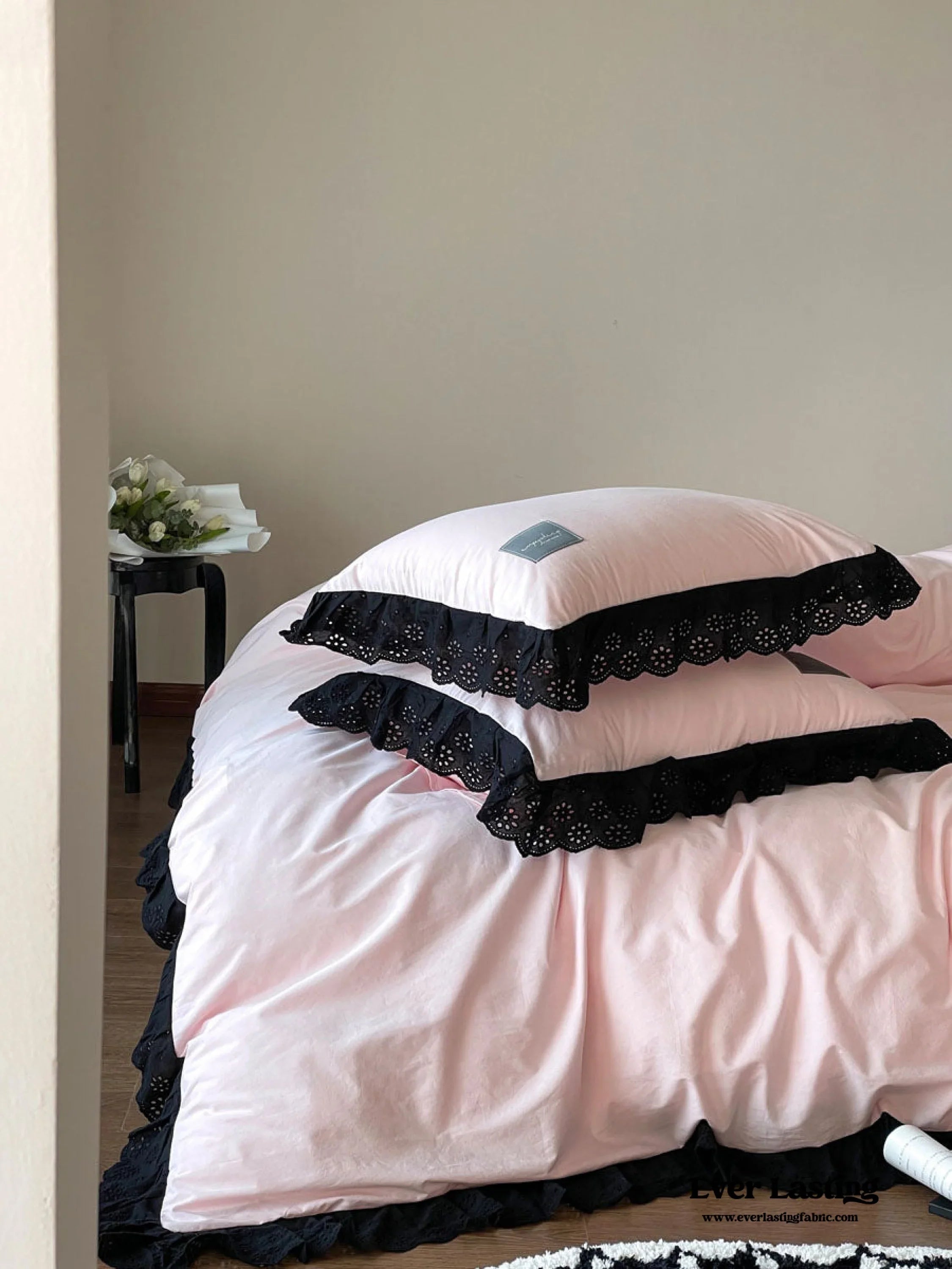 Strawberry Black Lace Ruffle Bedding Set Ever Lasting
