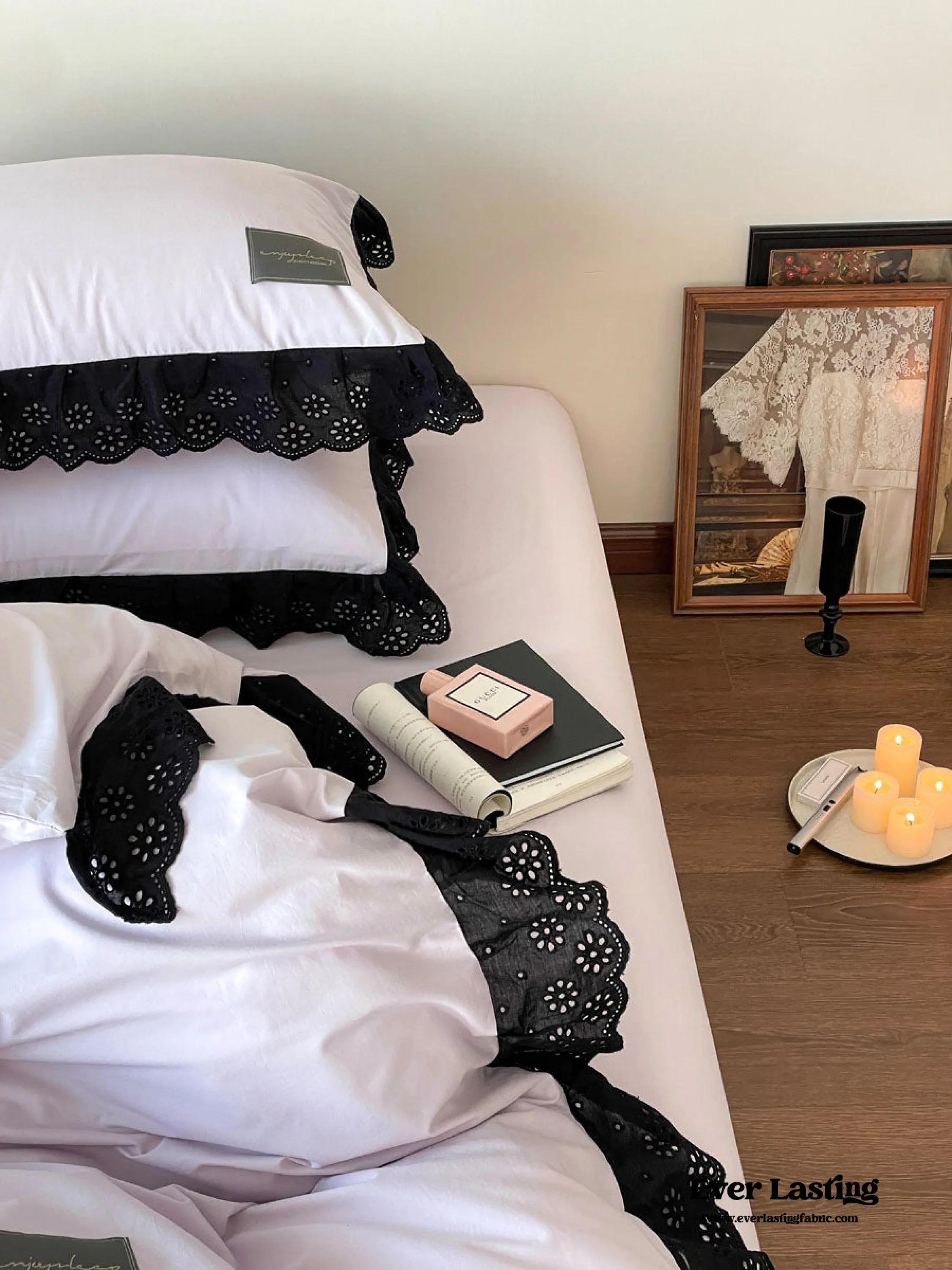 Strawberry Black Lace Ruffle Bedding Set Ever Lasting