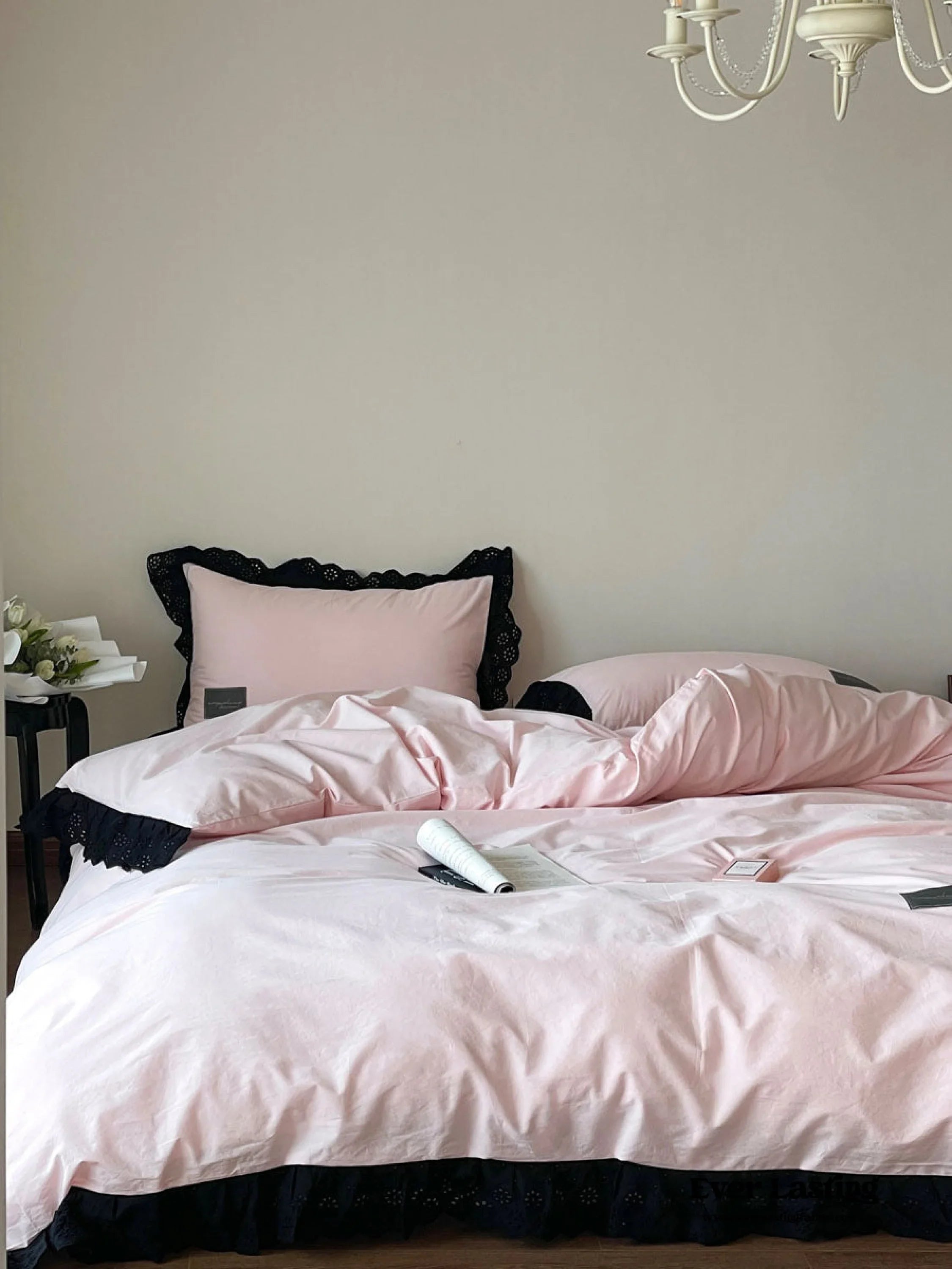 Strawberry Black Lace Ruffle Bedding Set Ever Lasting