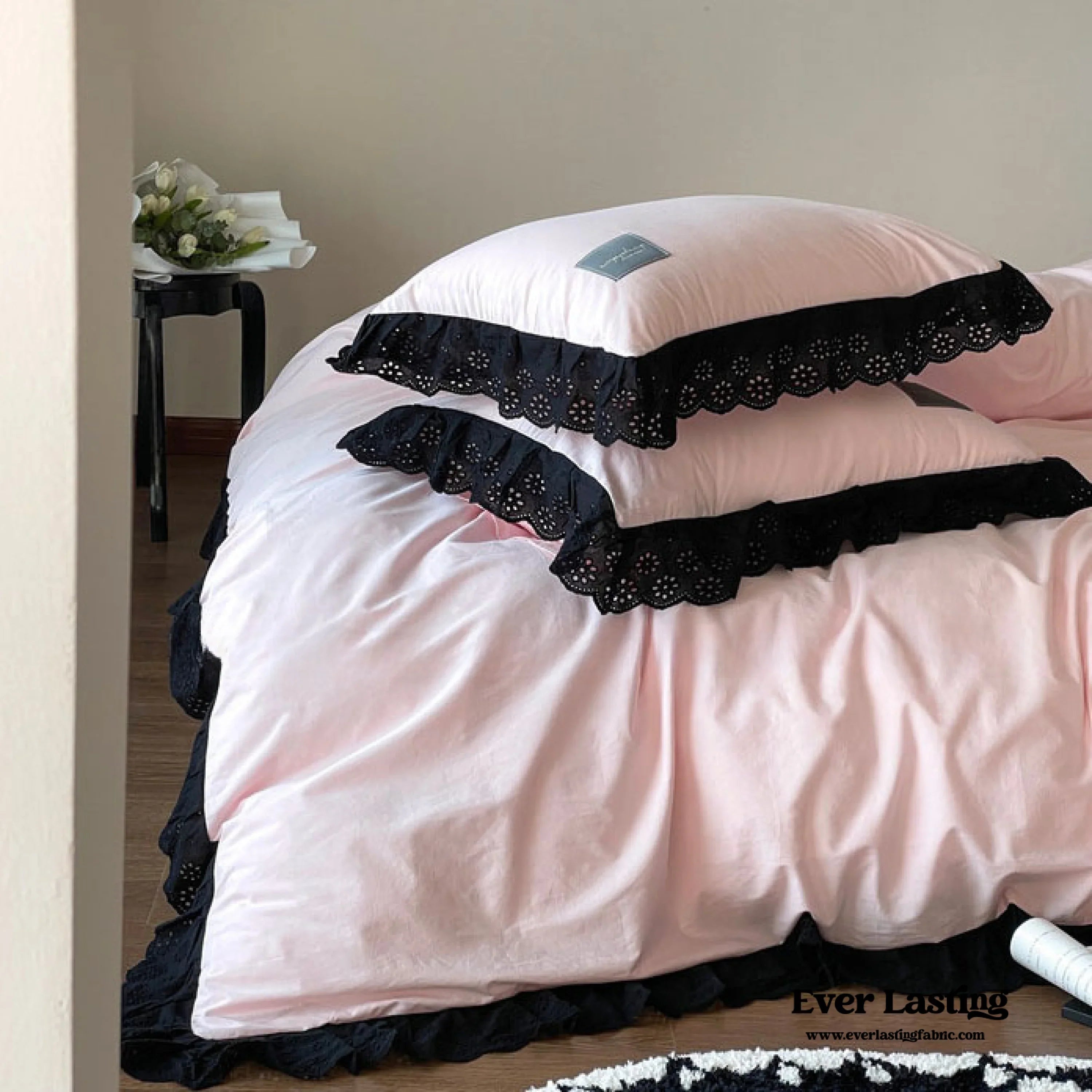 Strawberry Black Lace Ruffle Bedding Set Ever Lasting