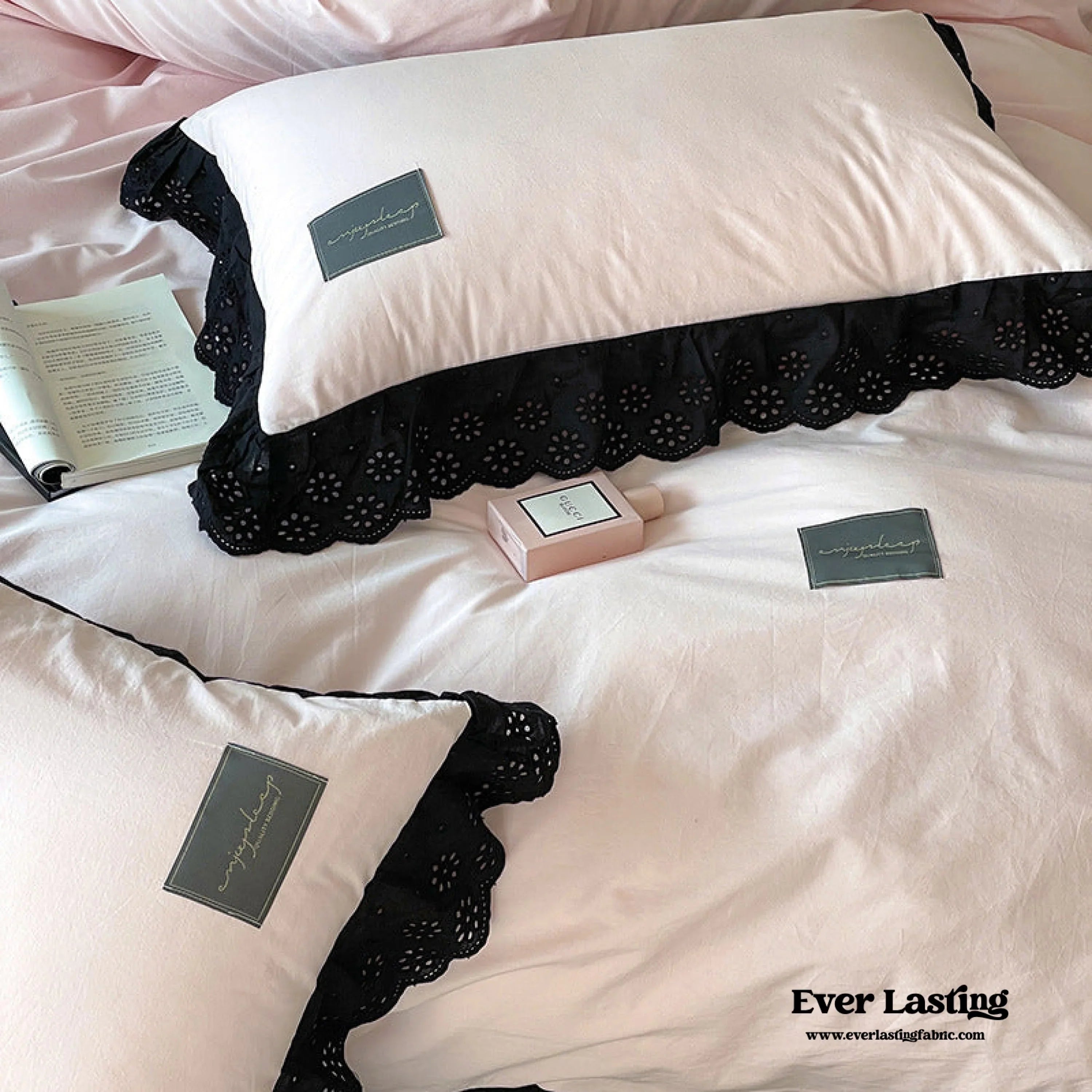 Strawberry Black Lace Ruffle Bedding Set Ever Lasting