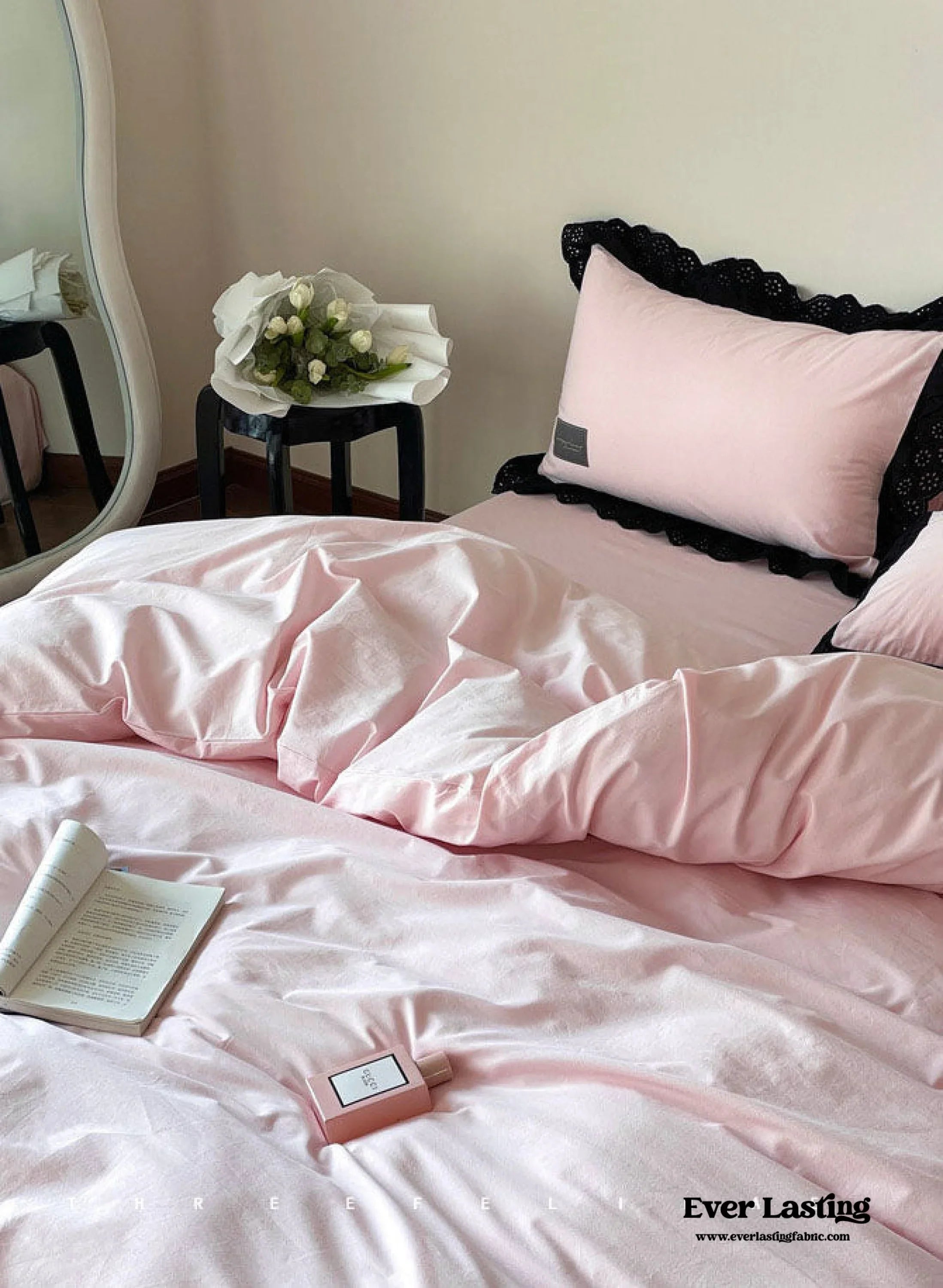 Strawberry Black Lace Ruffle Bedding Set Ever Lasting