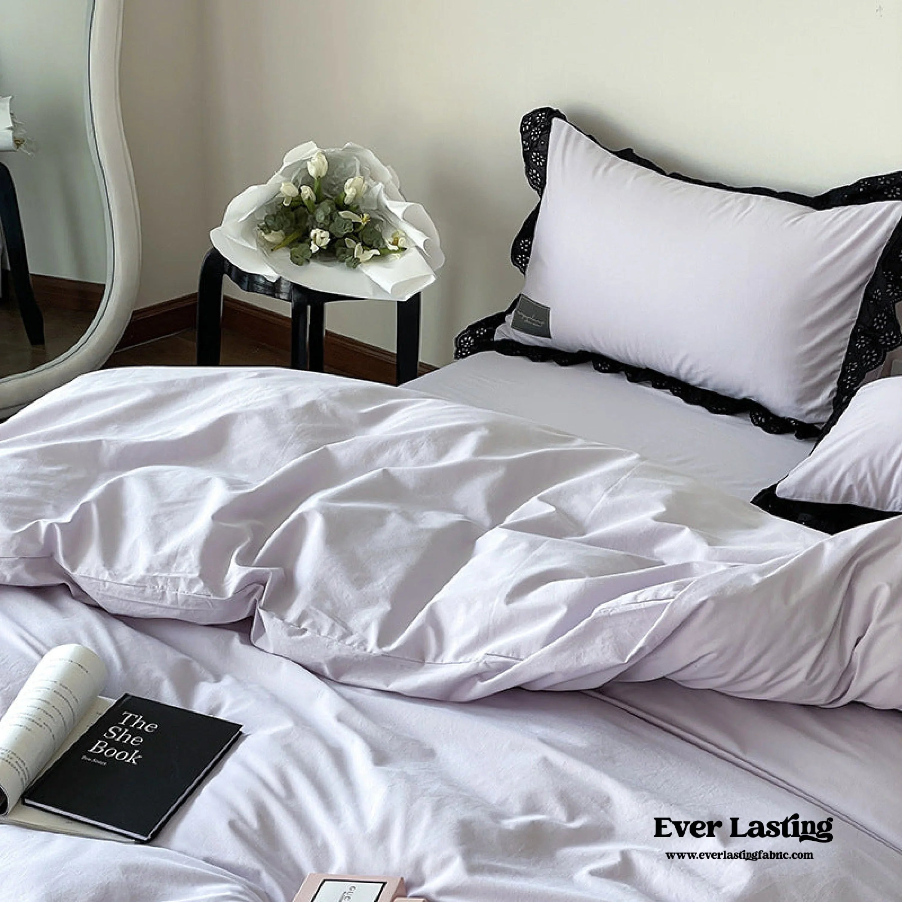 Strawberry Black Lace Ruffle Bedding Set Ever Lasting