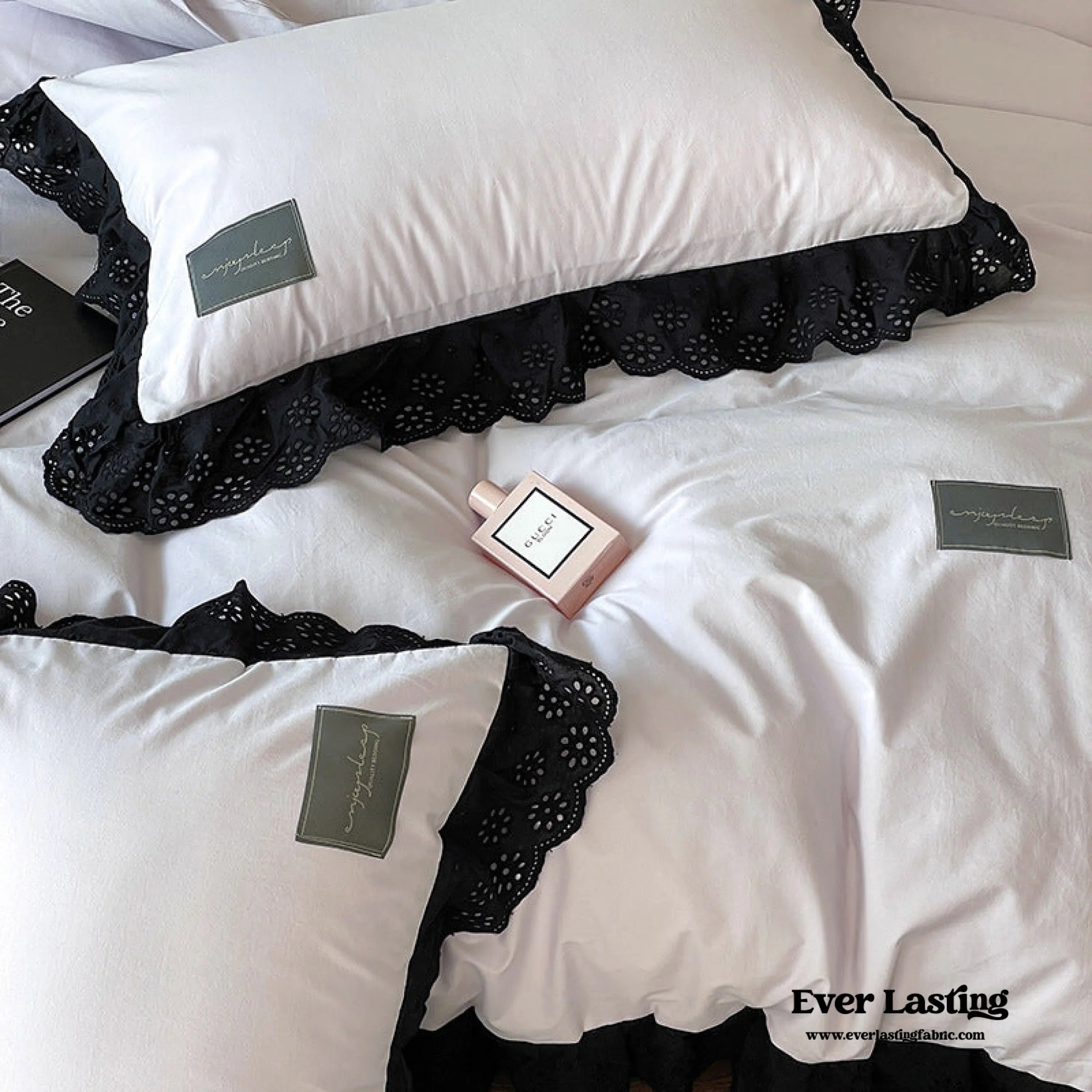 Strawberry Black Lace Ruffle Bedding Set Ever Lasting
