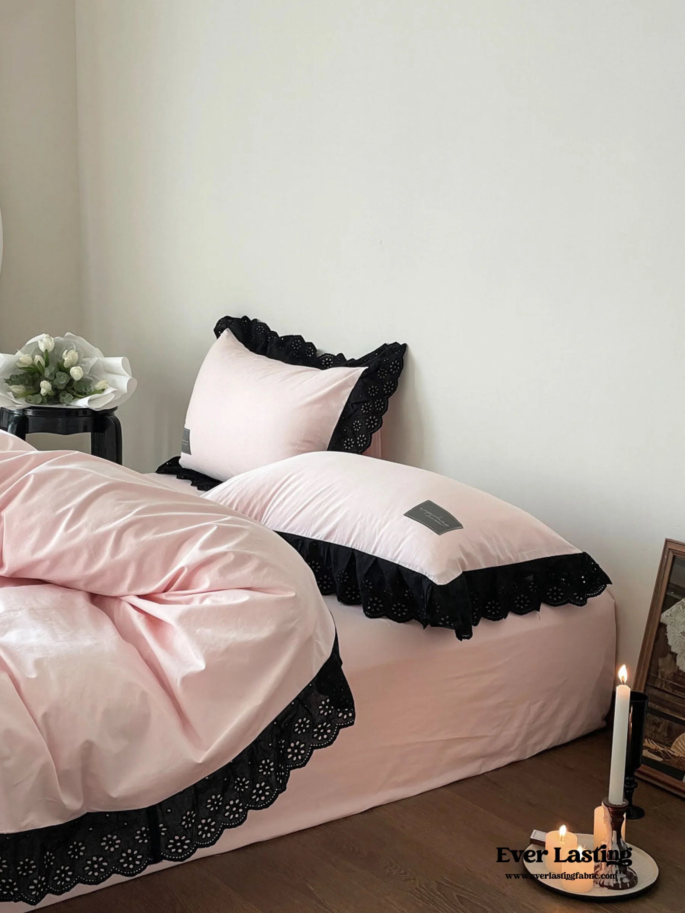 Strawberry Black Lace Ruffle Bedding Set Ever Lasting